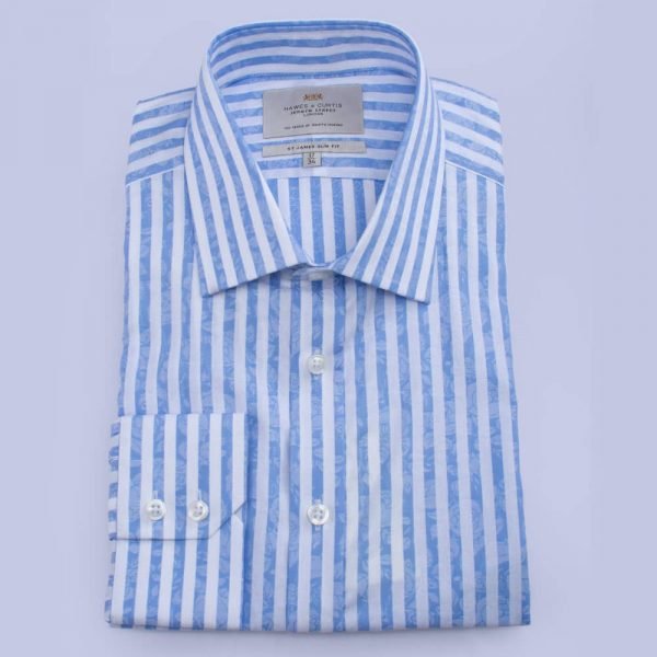 H & C Men White & Blue Patterned Shirt