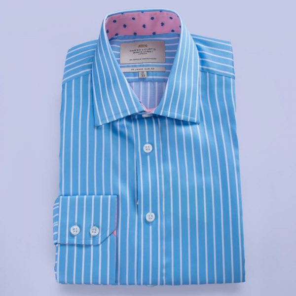 H & C Men Blue & White Stripe Shirt