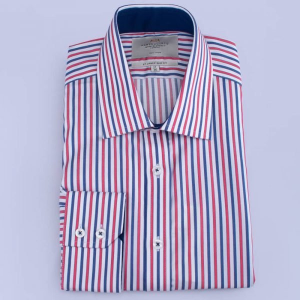 H & C Men Red & Blue Stripe Shirt