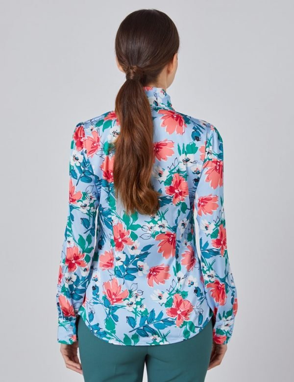 H & C Women Blue & Pink Floral Satin Blouse