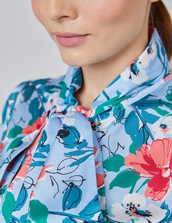H & C Women Blue & Pink Floral Satin Blouse