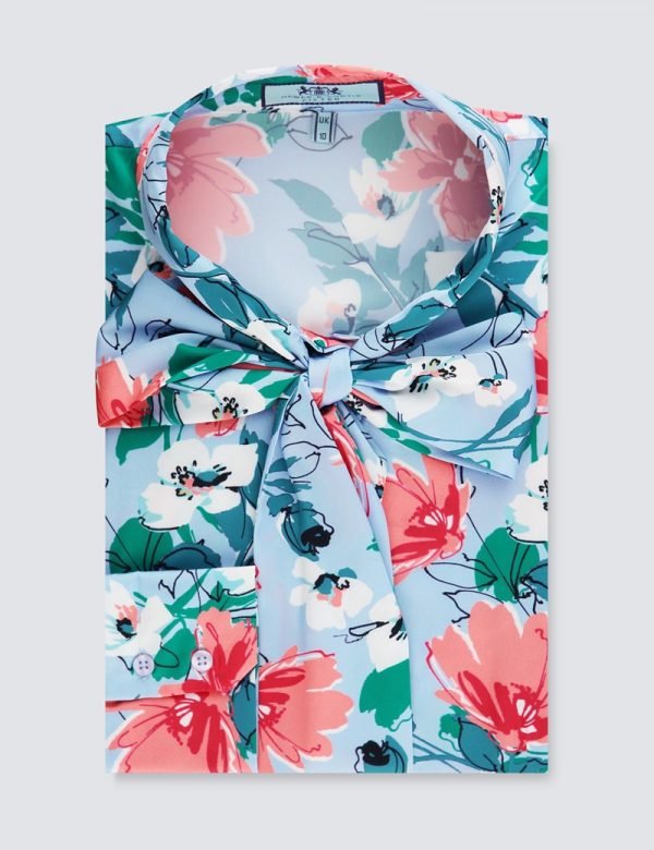 H & C Women Blue & Pink Floral Satin Blouse