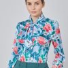 H & C Women Blue & Pink Floral Satin Blouse