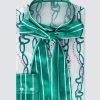 H & C Women White & Green Chain Satin Blouse