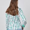 H & C Women White & Green Chain Satin Blouse