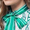H & C Women White & Green Chain Satin Blouse