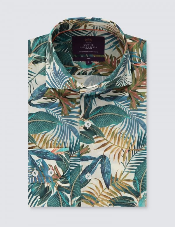 H & C Men Cream & Blue Tropical