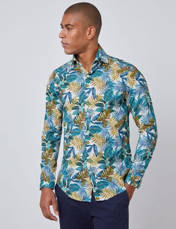 H & C Men Cream & Blue Tropical