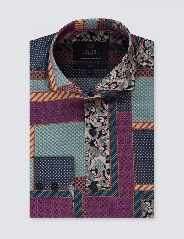 H & C Men Navy & Blue Patchwork