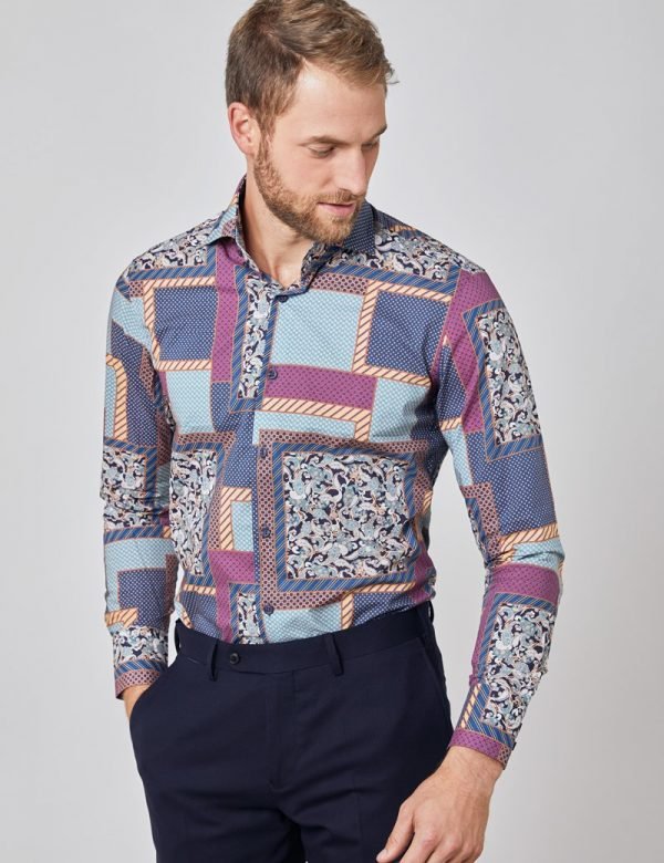 H & C Men Navy & Blue Patchwork