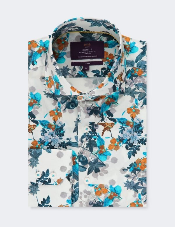 H & C Men White & Blue Floral