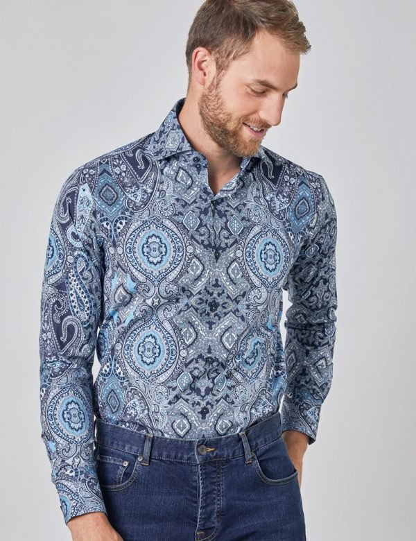 H & C Men Navy & Blue Paisley
