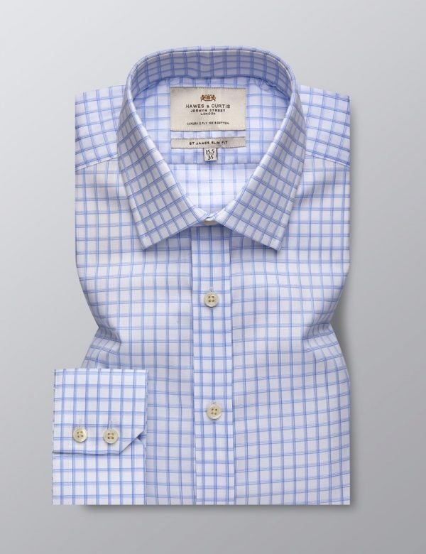 H & C Men Blue & White Grid Shirt