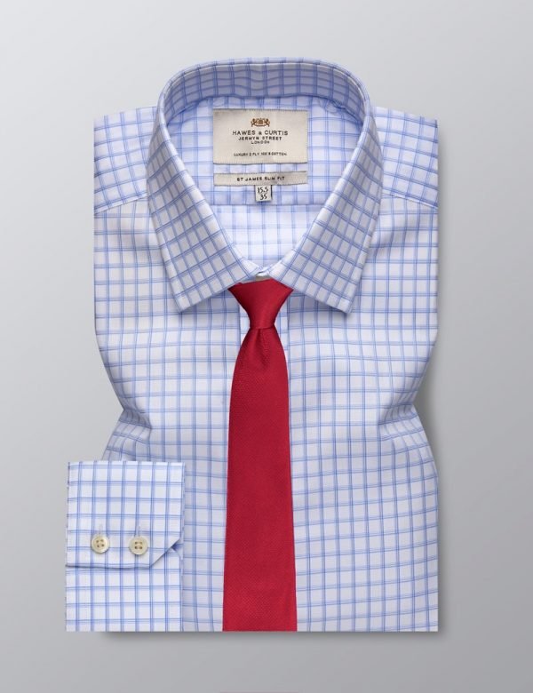 H & C Men Blue & White Grid Shirt