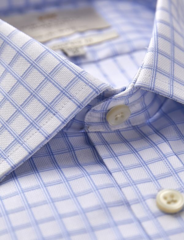H & C Men Blue & White Grid Shirt
