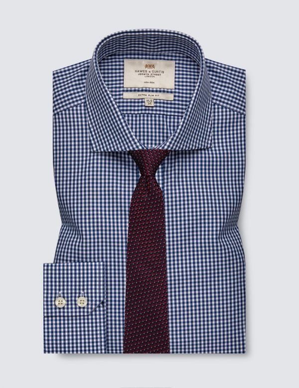 H & C Men Navy and White Check Shirt