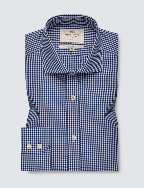 H & C Men Navy and White Check Shirt