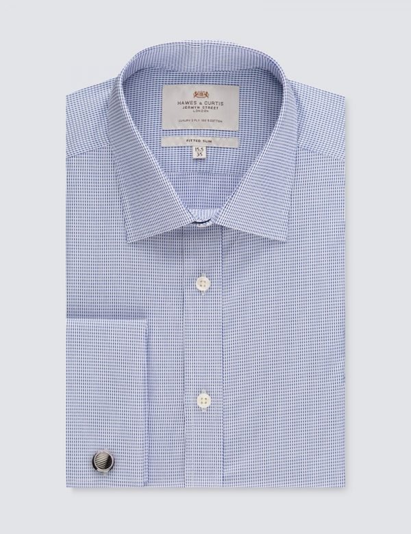 H & C Men Blue & White Dobby Shirt