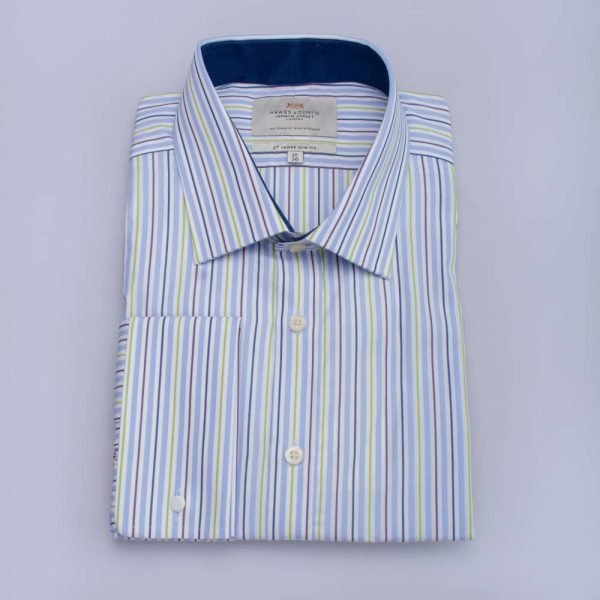 H & C Men Green and Blue Stripe Shirt