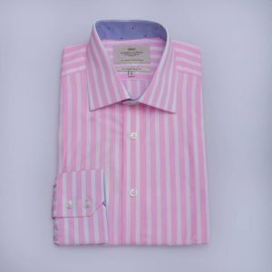 Hawes & Curtis Men Pink & White Stripe Shirt