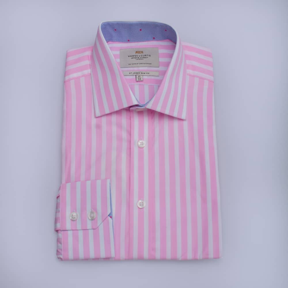 Hawes & Curtis Men Pink & White Stripe Shirt - FODs Online Store