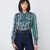 H & C Women Multi Stripes Satin Blouse