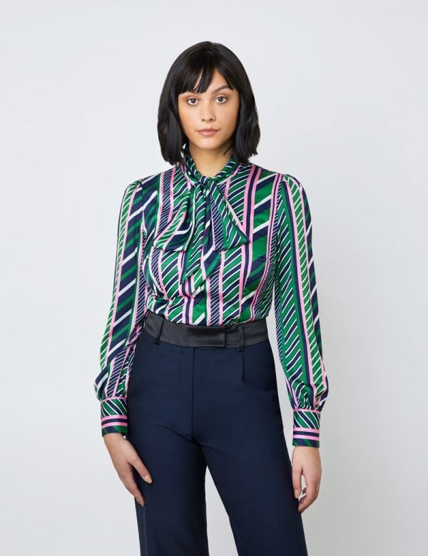 H & C Women Multi Stripes Satin Blouse