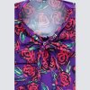 H & C Women Large Flowers Satin Blouse