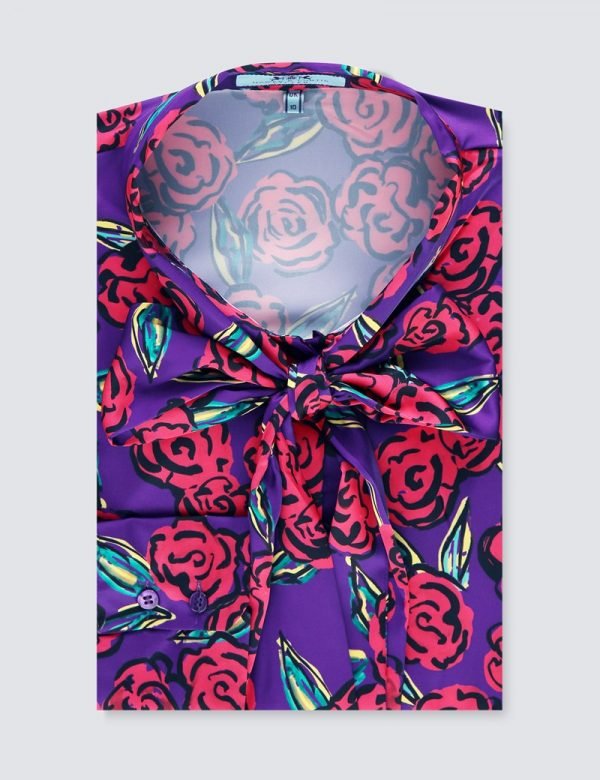 H & C Women Large Flowers Satin Blouse