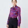 H & C Women Large Flowers Satin Blouse