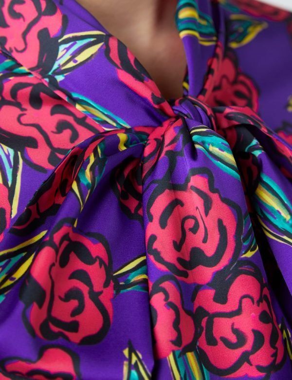 H & C Women Large Flowers Satin Blouse