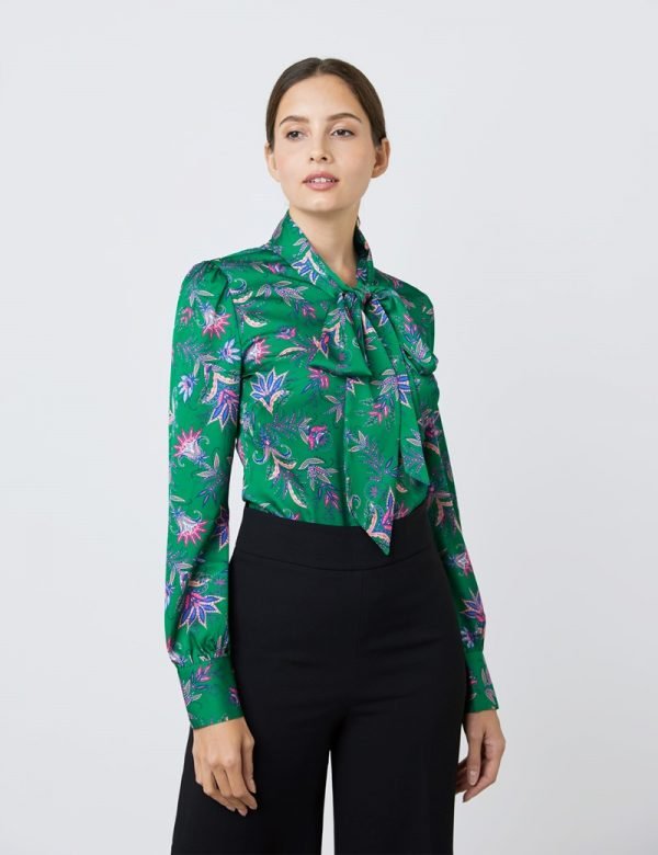 H & C Women Fine Flowers Satin Blouse