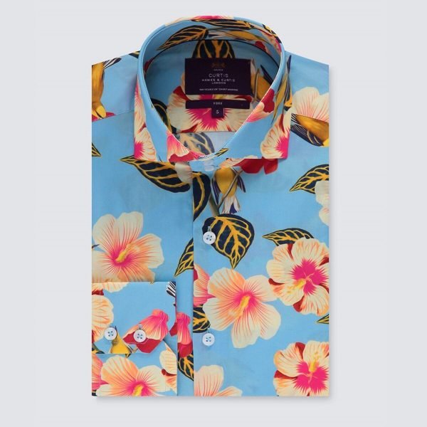 Hawes & Curtis Men Blue and Pink Tropical Holiday
