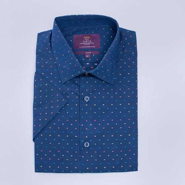 Hawes & Curtis Men Navy & Yellow Short Sleeve