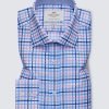 Hawes & Curtis Men Blue & Pink Check Shirt