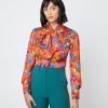 H & C Women Orange & Blue Blouse