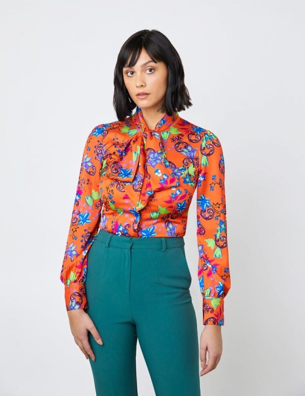 H & C Women Orange & Blue Blouse