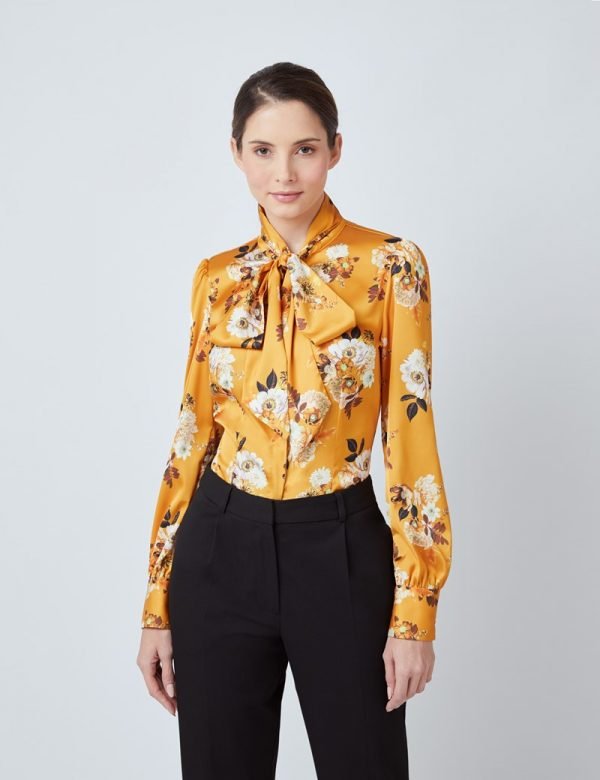 H & C Women Winter Blossom Mustard Blouse