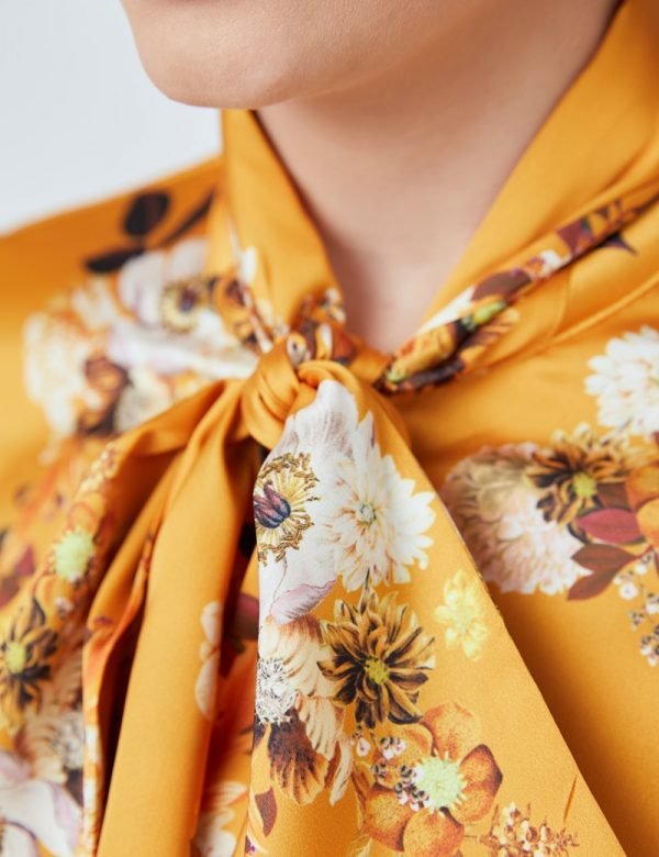 H & C Women Winter Blossom Mustard Blouse