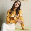 H & C Women Winter Blossom Mustard Blouse