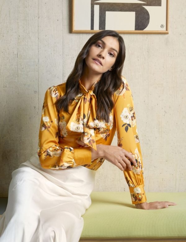 H & C Women Winter Blossom Mustard Blouse