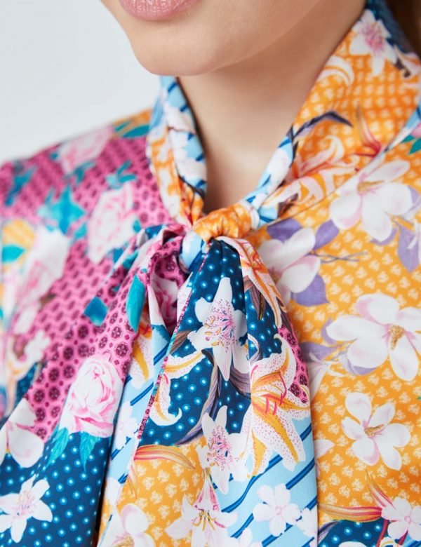 H & C Women Orange & Pink Flower Blouse