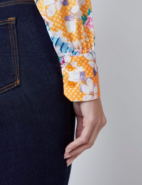 H & C Women Orange & Pink Flower Blouse