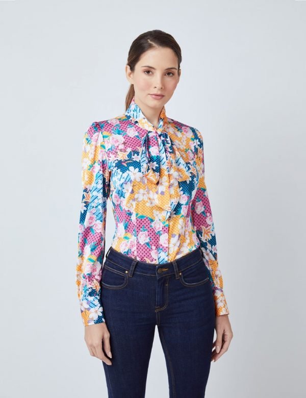 H & C Women Orange & Pink Flower Blouse