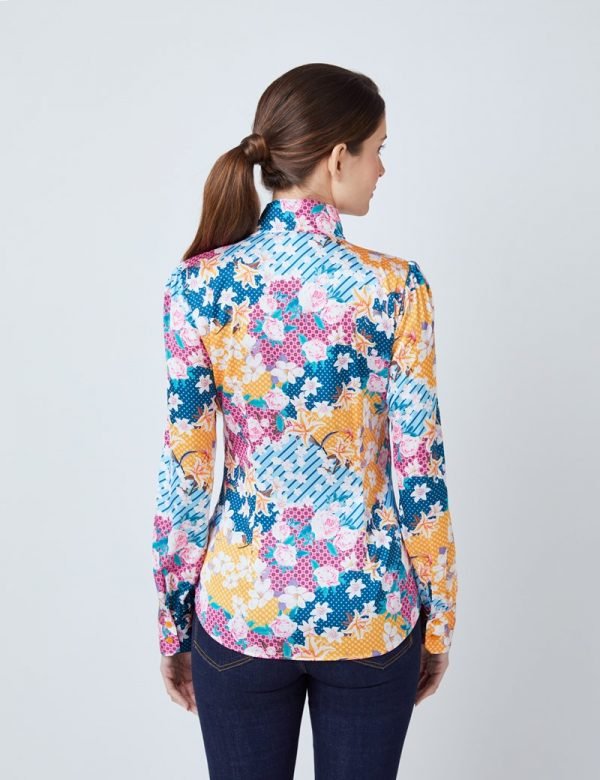 H & C Women Orange & Pink Flower Blouse