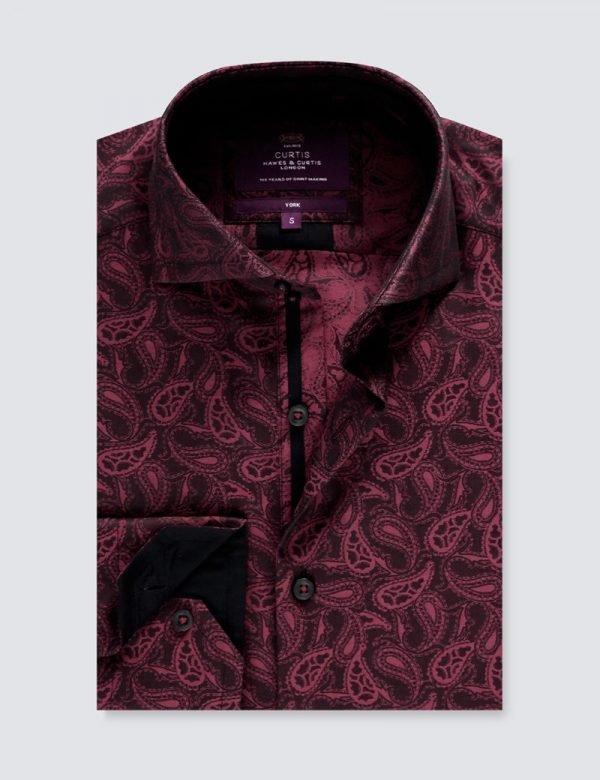 Hawes & Curtis Men Wine & Black York Shirt