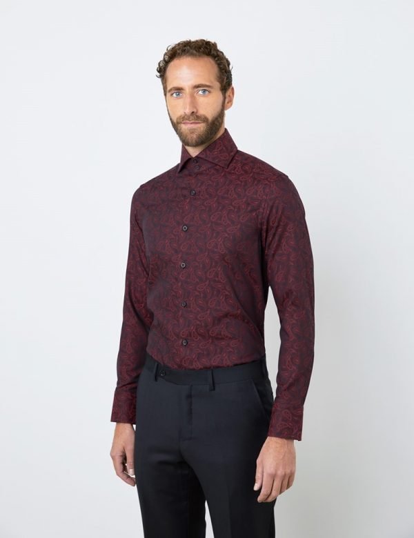 Hawes & Curtis Men Wine & Black York Shirt