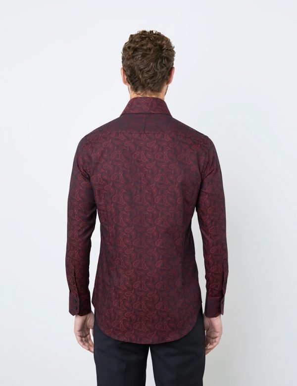 Hawes & Curtis Men Wine & Black York Shirt
