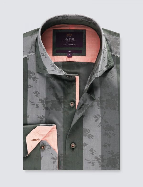 Men's Curtis Grey & Green Jacquard Stripes and Flowers