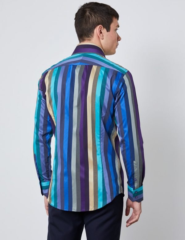 Hawes & Curtis Men Beige & Purple York Shirt